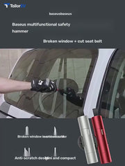 Baseus Window Breaker & Seat Belt Cutter Emergency Tool English product video with transparent TailorEV branding
