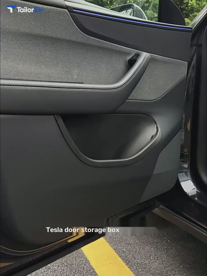 Dibo TPE Door Pocket Organizer for Tesla Model 3/Y/Y L English product video with transparent TailorEV branding
