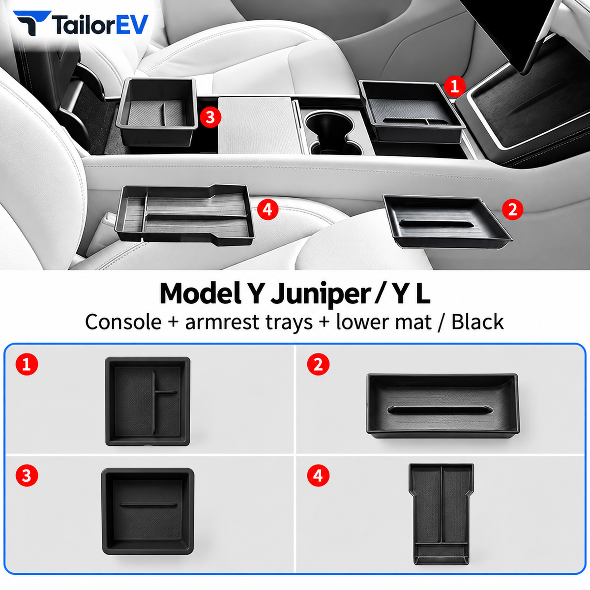 Tesla Model Y / Model Y L / Model 3 Center Console Organizer & Tray Bundles — photo 9