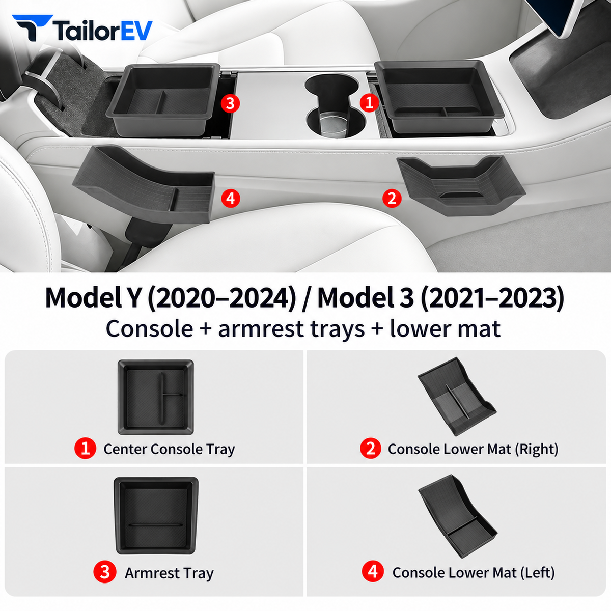 Tesla Model Y / Model Y L / Model 3 Center Console Organizer & Tray Bundles — photo 11