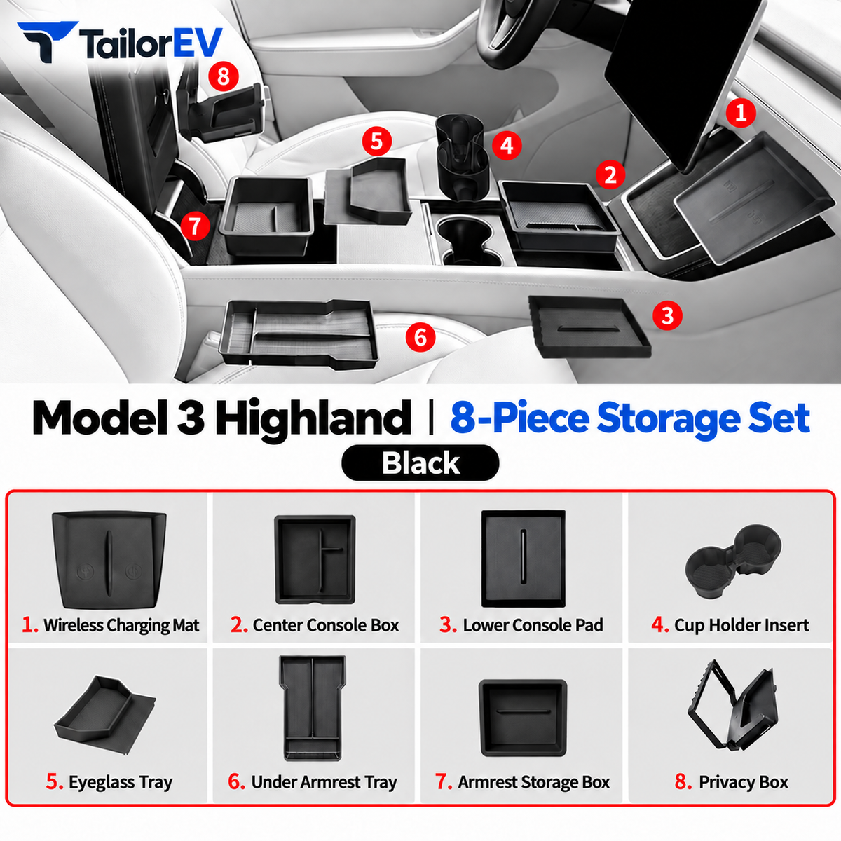 Tesla Model Y / Model Y L / Model 3 Center Console Organizer & Tray Bundles — photo 14