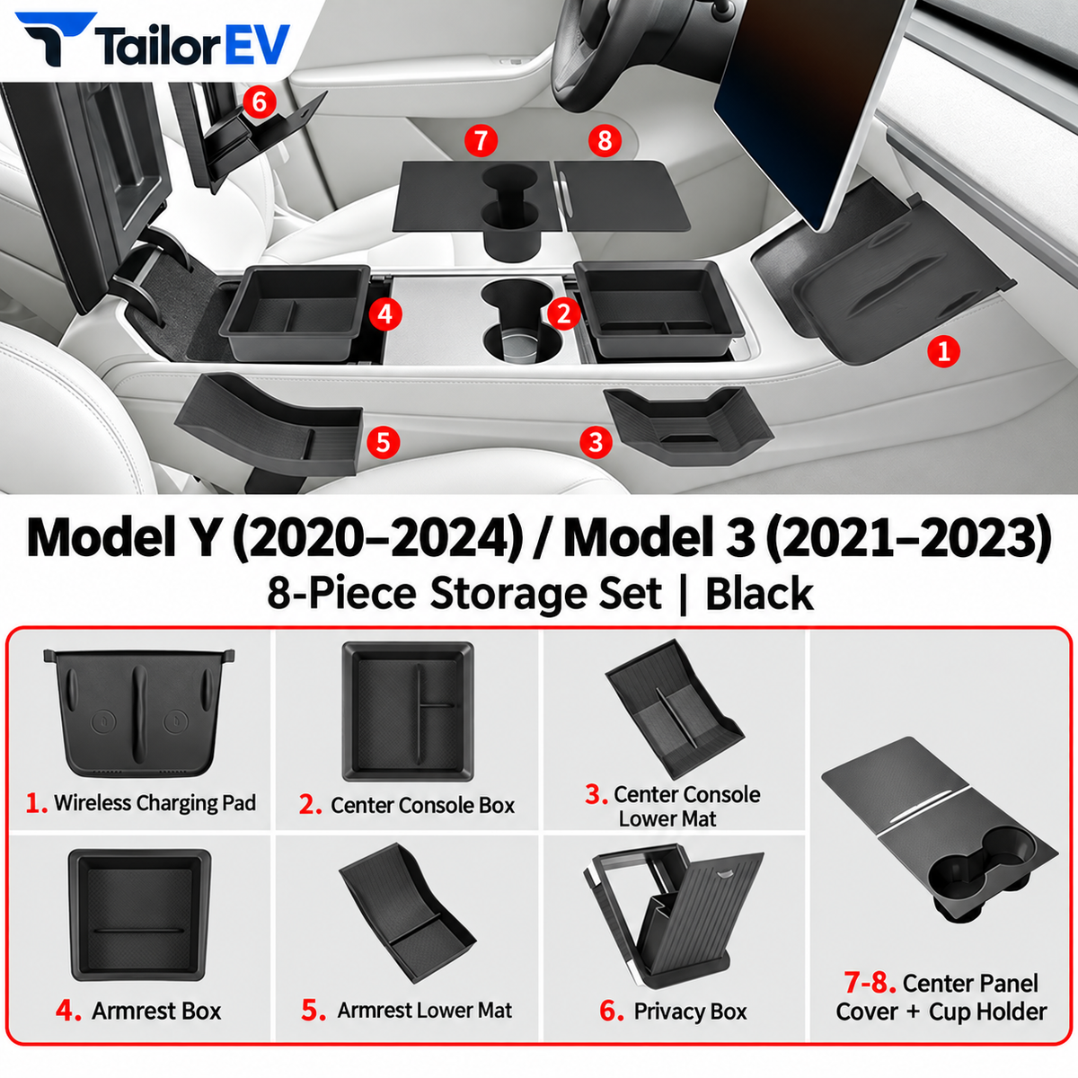 Tesla Model Y / Model Y L / Model 3 Center Console Organizer & Tray Bundles — photo 15