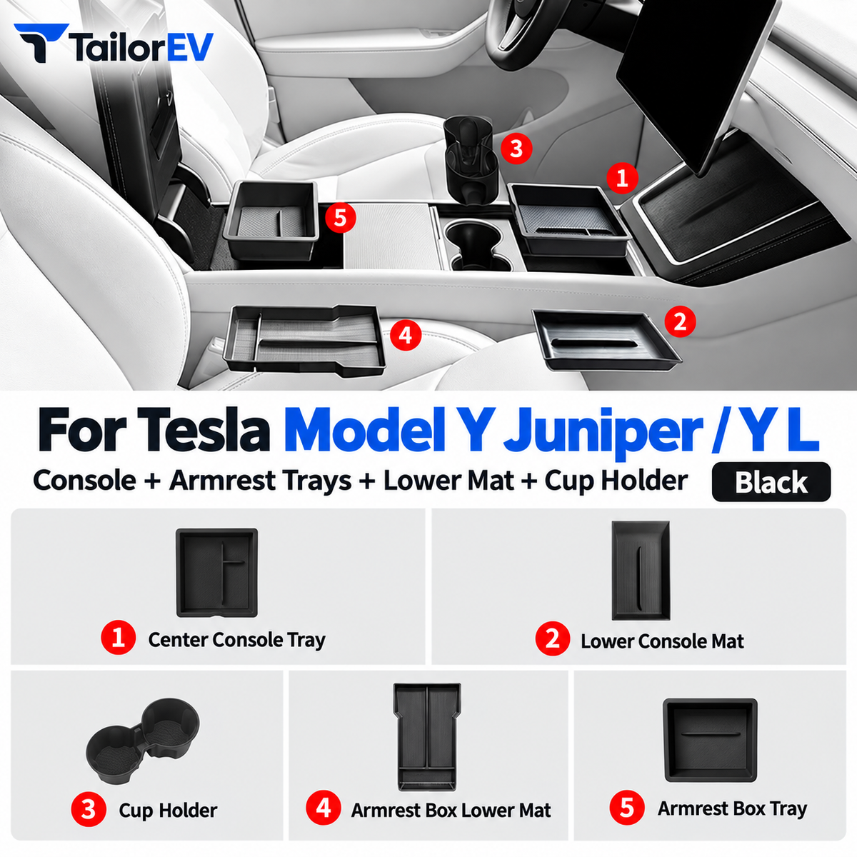 Tesla Model Y / Model Y L / Model 3 Center Console Organizer & Tray Bundles — photo 19