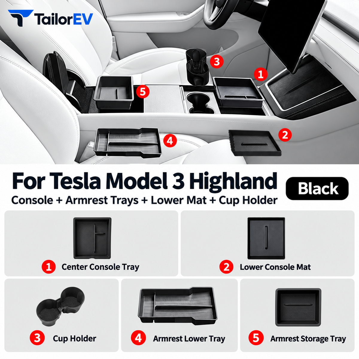 Tesla Model Y / Model Y L / Model 3 Center Console Organizer & Tray Bundles — photo 20