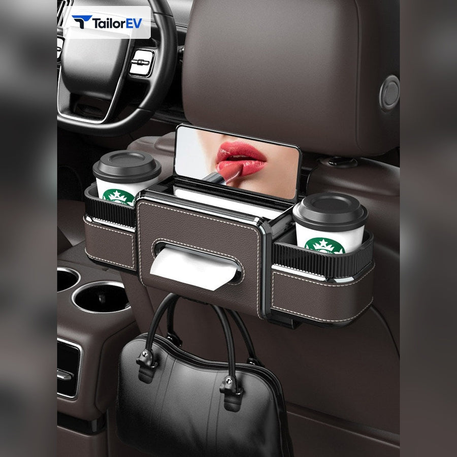 Multifunction Seatback Organizer with Tissue & Cup Holders