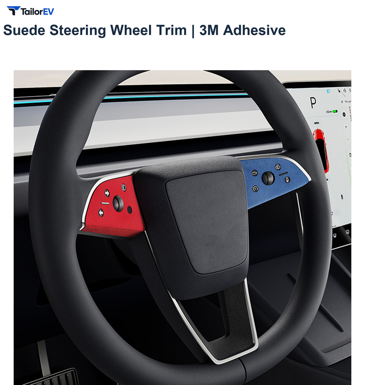 Suede Steering Wheel Trim Stickers for Tesla Model 3 & Y product photo — photo 2