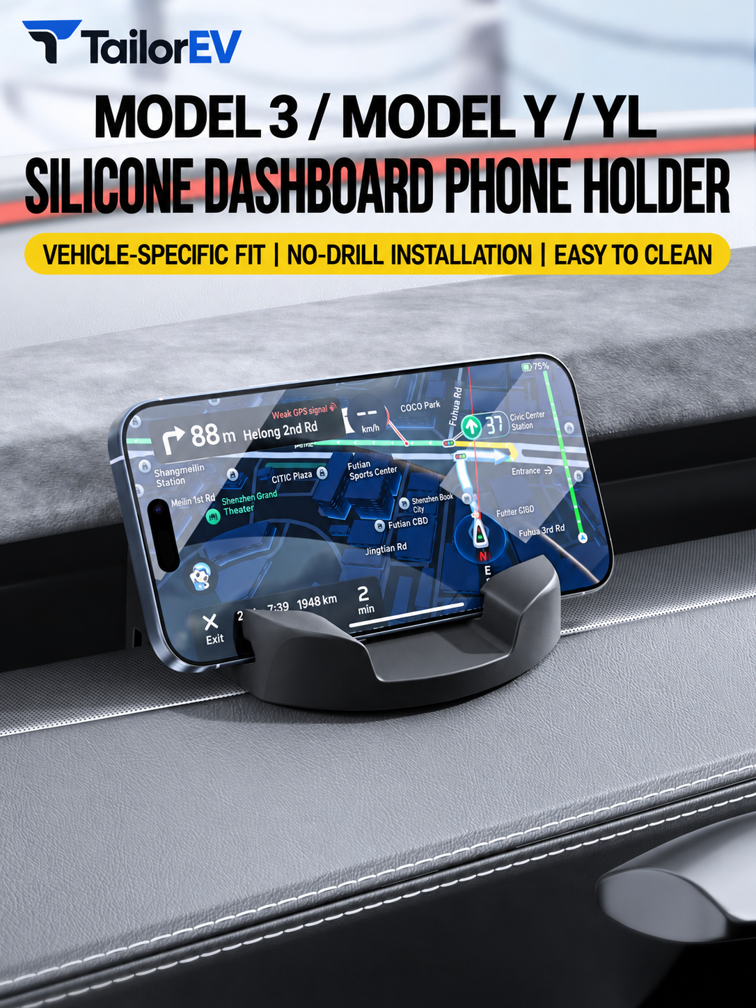 Silicone Dashboard Phone Holder for Tesla Model 3, Y & Y L product photo — photo 2