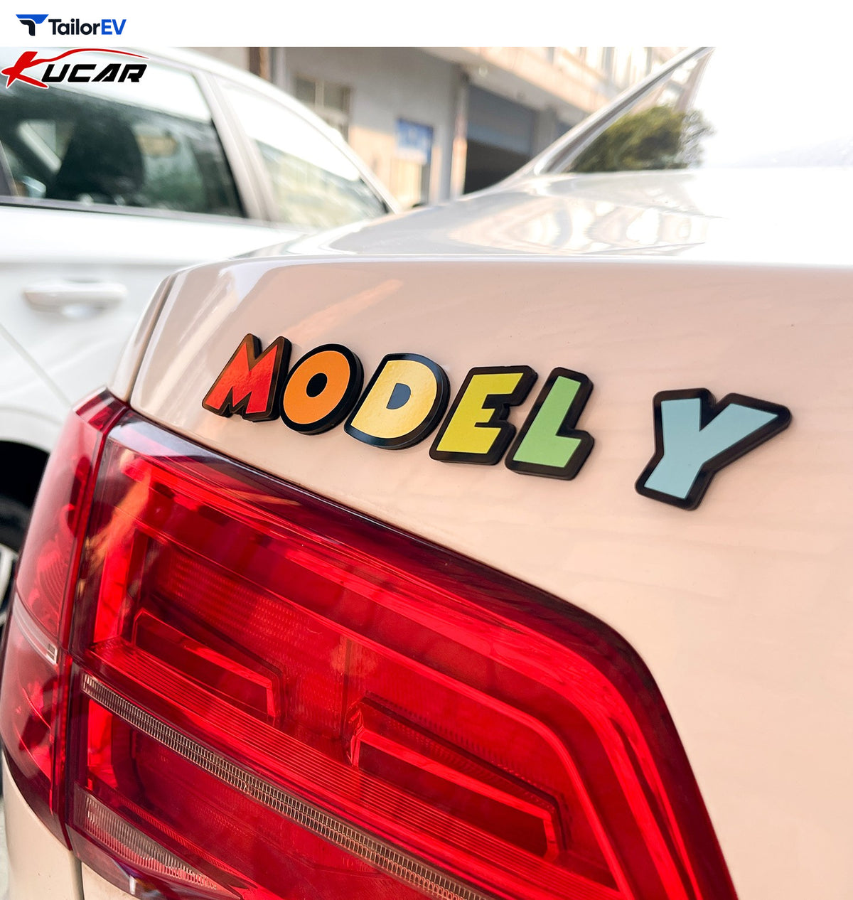 Colorful 3D Acrylic Letter Badges for Tesla Model 3 & Y product photo — photo 6