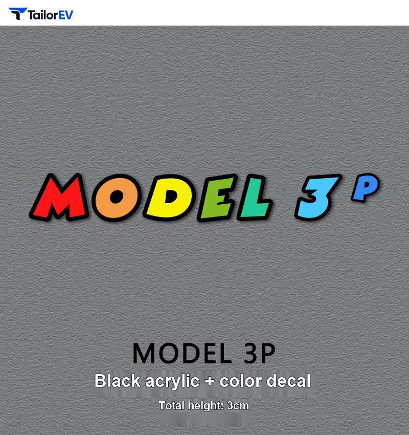 Colorful 3D Acrylic Letter Badges for Tesla Model 3 & Y product photo — photo 10