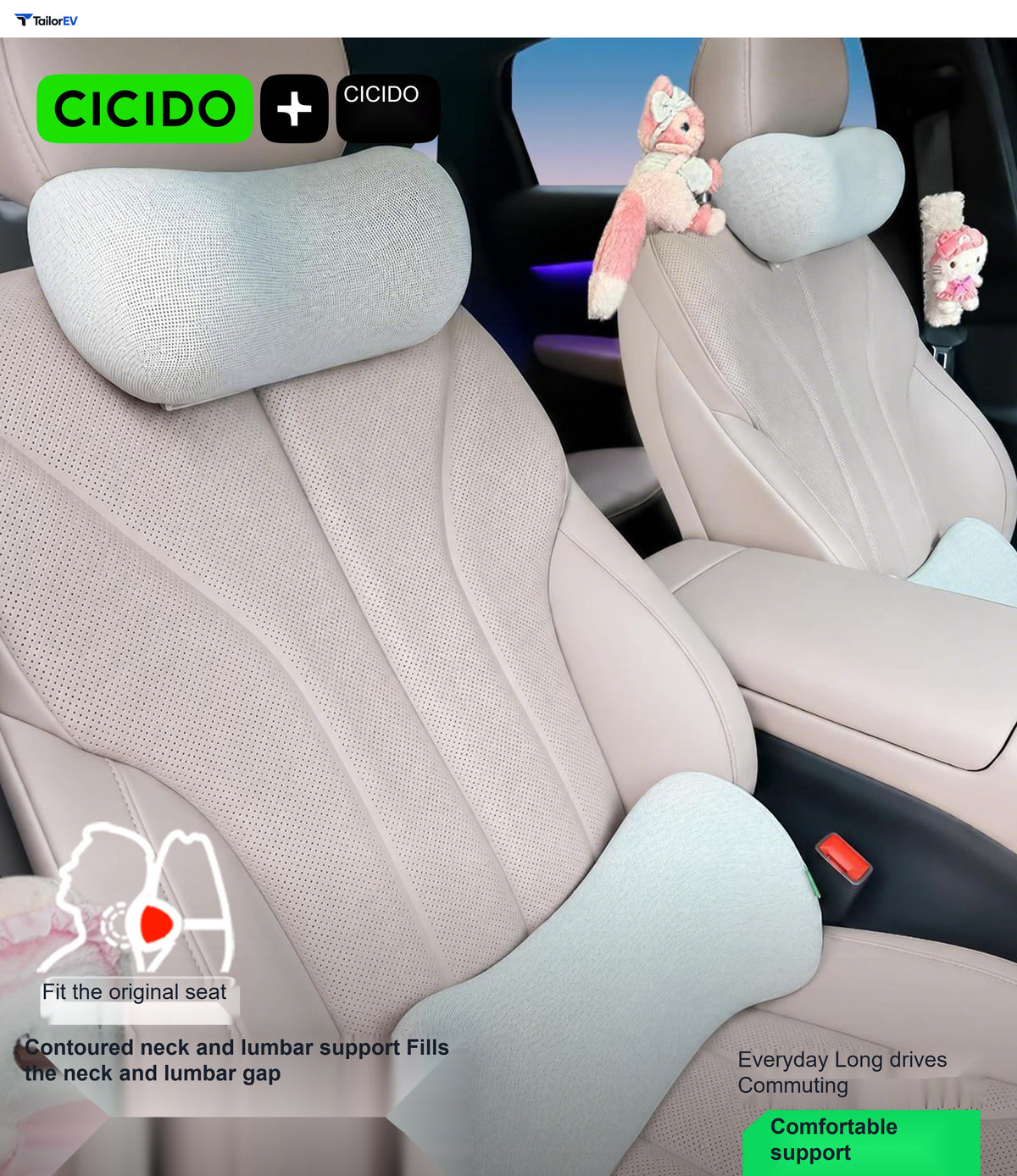 Compact Memory Foam Headrest & Lumbar Support Pillows product photo — photo 2