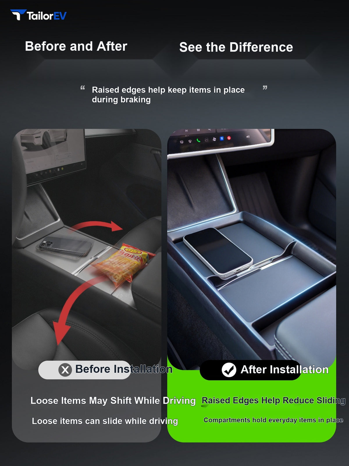 YESHAAN Center Console Organizer for Tesla Model 3/Y/Y L — product photo 2 | TailorEV — photo 4