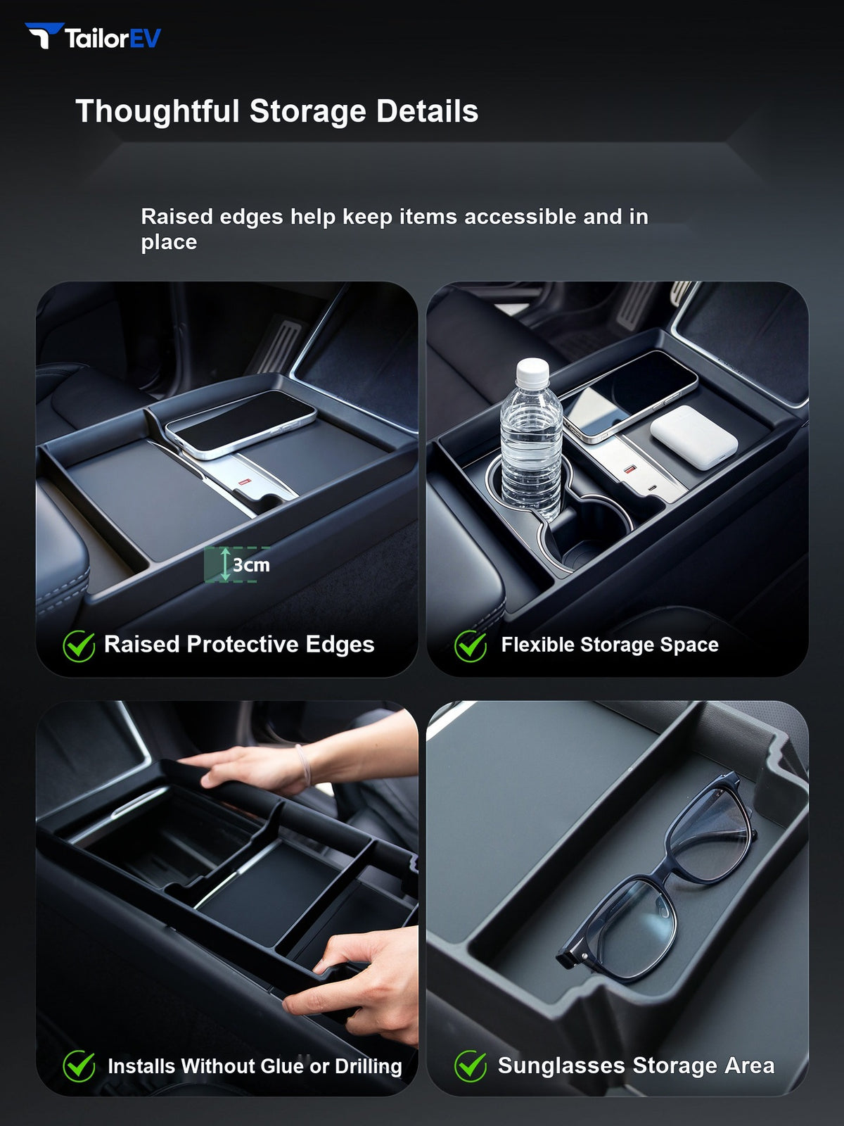 YESHAAN Center Console Organizer for Tesla Model 3/Y/Y L — product photo 4 | TailorEV — photo 6