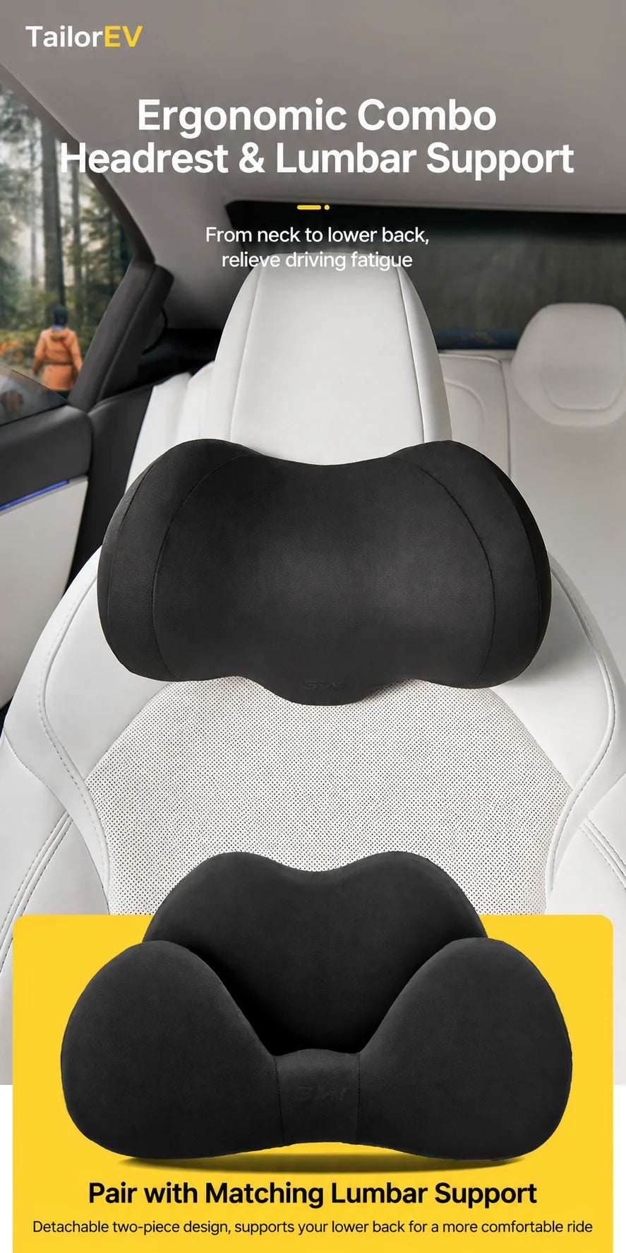 Tesla Ergonomic Headrest & Lumbar Support Cushions product detail