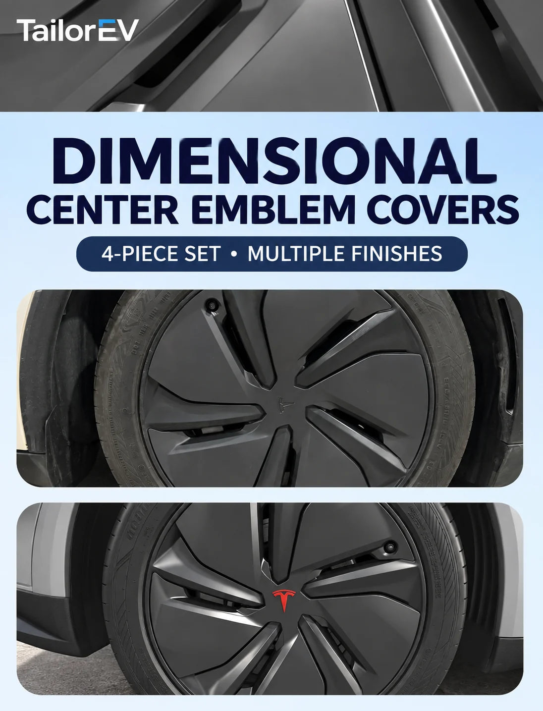 Tesla Wheel Center Emblem Covers — 4-Pack product detail